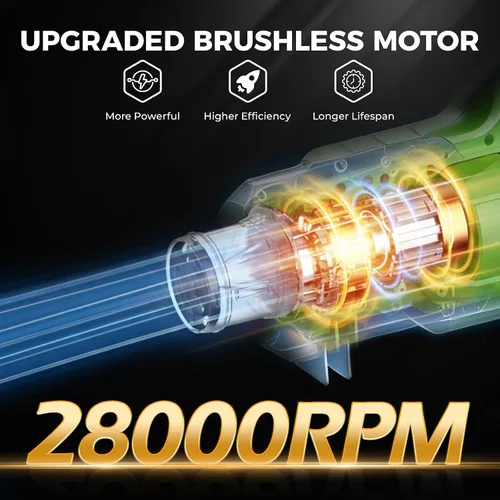 Vista 5 de Soplador eléctrico de hojas inalámbrico con batería y cargador, 690 CFM/190 MPH/28000 RPM, soplador de mano sin escobillas con modos de 6