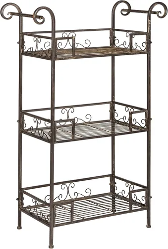 Vista 10 de SAFAVIEH Colección para Exterior Noreen Victorian Scroll, Estante de Hierro Forjado Antiguo en Verde Oscuro de 3 Niveles