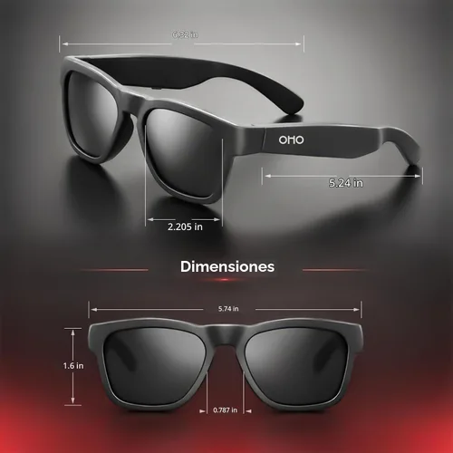 Vista 7 de OhO Smart Glasses, gafas de sol polarizadas con altavoz Bluetooth, protección UV atlética/al aire libre y control de voz, unisex (lente gris)