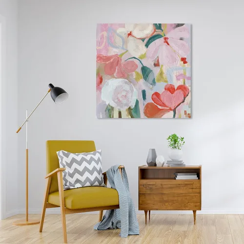 Vista 4 de Wynwood Studio Lienzo abstracto y contemporáneo envuelto, follaje floral rubor, arte de pared para sala de estar, dormitorio y baño, 30 x 30