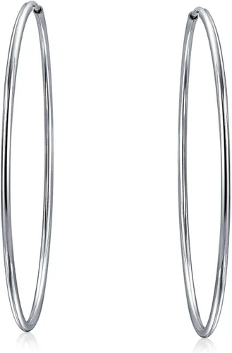 Vista 2 de Pendientes de aro de tubo continuos con forma redonda y minimalista, delgados y sencillos para mujeres y adolescentes. Plata de ley 925. 5.75, 1