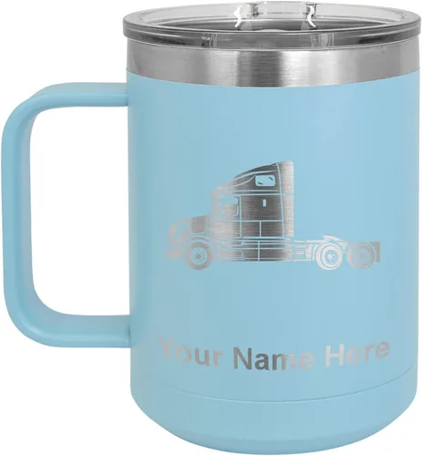 Vista 26 de LaserGram Taza de café aislada al vacío de 15 onzas, cabina de camión, grabado personalizado incluido (negro)
