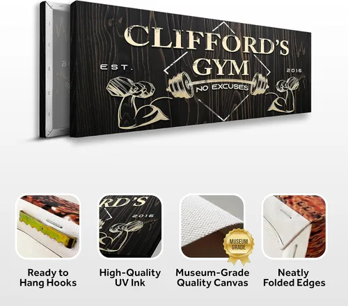 Vista 2 de Tailored Canvases Letrero Personalizado de Gimnasio Arte de Pared Decorativo - Lienzo Motivacional para Gimnasio en Casa, Sala de Entrenamiento