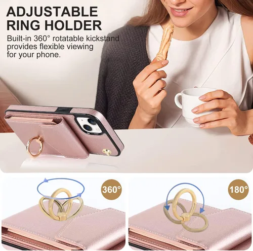 Vista 5 de Asuwish Funda de teléfono para iPhone 13 de 6.1 pulgadas, funda tipo cartera con protector de pantalla de vidrio templado y anillo de bloqueo RFID