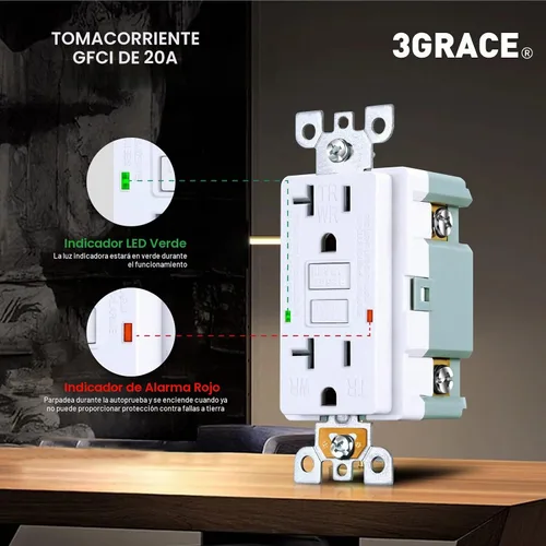 Vista 4 de 3GRACE - Salida GFCI de 20 amperios, receptáculo resistente a manipulaciones y a la intemperie para uso en interiores o exteriores, indicador LED