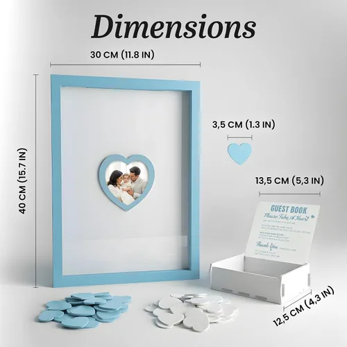 Vista 10 de Libro de invitados de boda azul alternativo para recepción con corazones de madera, un marco, decoración de libros, recuerdos para boda, ideas
