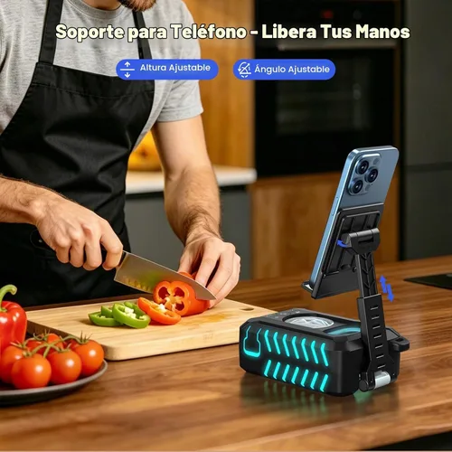 Vista 7 de JTEMAN Altavoz Bluetooth impermeable IP67 con soporte para teléfono celular