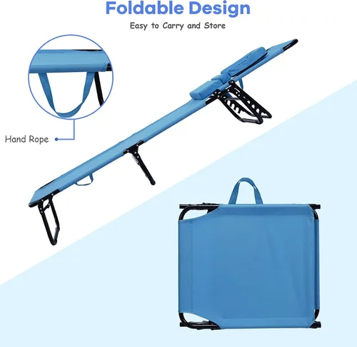 Vista 4 de GYMAX Sillón de playa, silla para tomar el sol, silla plegable ajustable reclinable con agujero para la cara