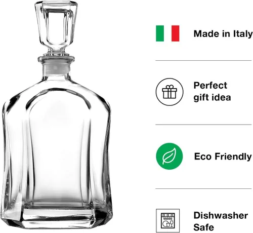 Vista 5 de Bormioli Rocco Capitol - Decantador de vidrio, tapón geométrico hermético, decantador de whisky de 23.75 onzas para vino, bourbon, brandy, licor