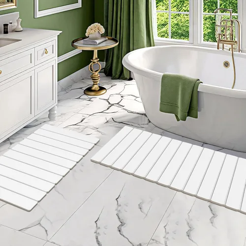 Vista 13 de Paquete de 1 tapete de baño plegable de piedra para baño, tapete de baño gris súper absorbente de tierra de diatomeas, alfombra de ducha