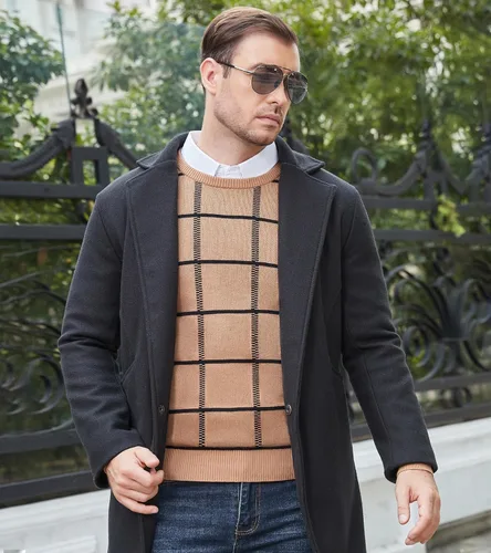 Vista 25 de MAGNIVIT Suéteres de punto de diseño básico para hombre, de algodón, suave, cuello redondo, para otoño e invierno