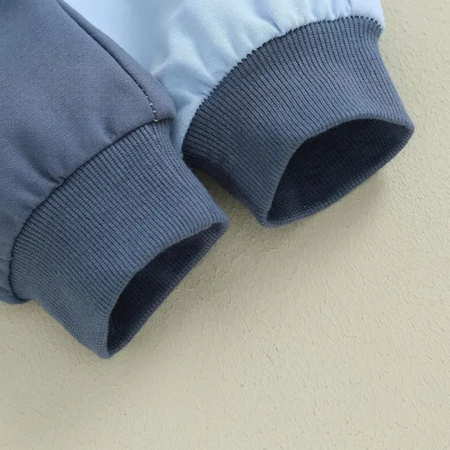 Vista 6 de Thorn Tree Conjunto de sudadera de manga larga para niños pequeños, 2 piezas, para otoño e invierno Conjunto de manga azul y blanco