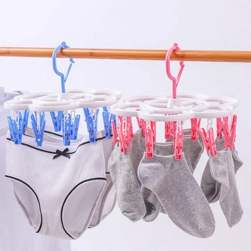 Vista 5 de Perchero de secado de ropa con 16 clips, colgador de goteo para secar ropa interior, ropa de bebé, calcetines, brasier, toalla, pantalones Verde