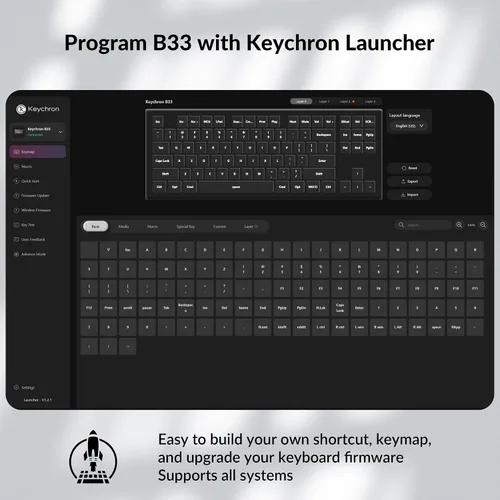 Vista 7 de Keychron B33 2.4 GHz Wireless Bluetooth Keyboard Silent Typing 80% TKL Layout Launcher Support Ergonomic Angle Compatible for Mac Windows Linux-Deep
