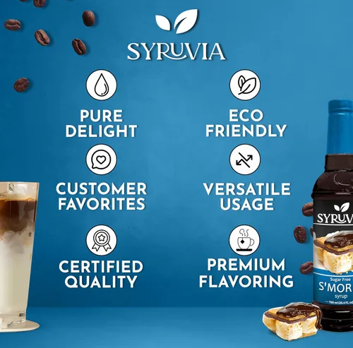 Vista 5 de Syruvia - Jarabe de café sin azúcar, jarabe sabor a malvavisco para bebidas, lattes y postres, 25.4 onzas líquidas