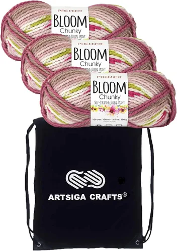 Vista 9 de Premier Yarns Bloom Chunky Hydrangea 1114-01 (6 madejas, el mismo lote de tinte) - Hilo acrílico grueso y voluminoso #5 para ganchillo y tejer