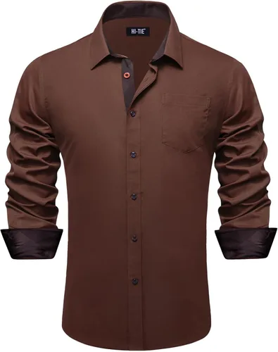 Vista 46 de Hi-Tie Camisa de manga larga jacquard con contraste interior sin arrugas para hombre