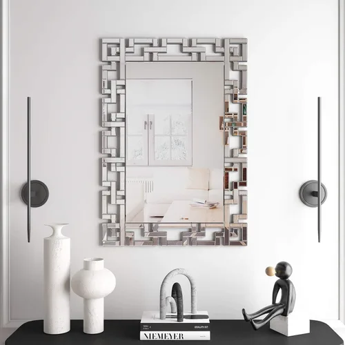 Vista 4 de KOHROS Espejo de pared veneciano decorativo de 40 x 28 pulgadas, rectangular, sin marco, con borde biselado, para entrada, baño, sala de estar