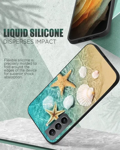 Vista 2 de Funda compatible con Samsung Galaxy S21 Plus, diseño de estrella de mar de playa, conchas de mar, delgada, suave, TPU a prueba de golpes