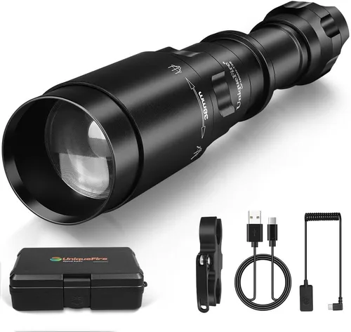 Vista 8 de Linterna verde LED 1605N para caza nocturna, lente Fresnel con zoom y luz verde depredador con interruptor de atenuación rápido y soporte, linterna