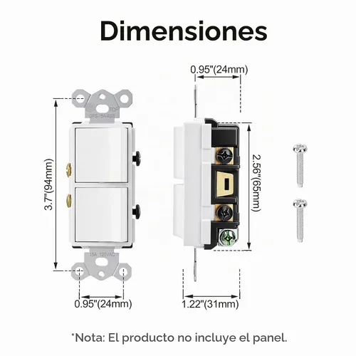 Vista 4 de Baomain Interruptor basculante dúplex de 15 Amp, 120 voltios, Interruptor combinado de CA monofólico