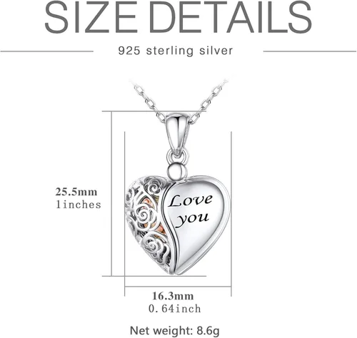 Vista 6 de SILVERCUTE Personalized & Engraved Locket Necklace with 18" Chain -Angel Wings Locket, Custom Heart Locket Pendant That Holds Picture, Sterling