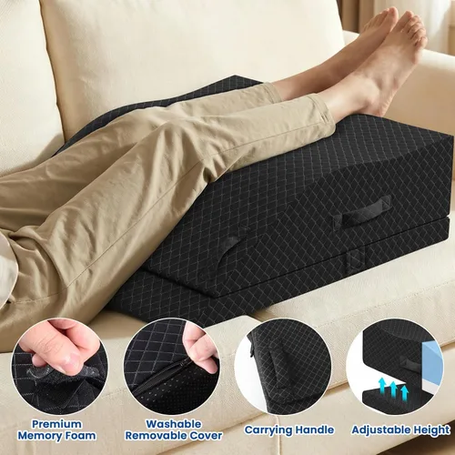 Vista 3 de Almohadas de elevación para pierna después de la cirugía, almohada de cuña ajustable de espuma viscoelástica para lesiones o descanso, almohada