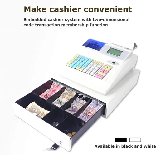 Vista 5 de Caja registradora electrónica de 48 teclas, pantalla LED digital de 8 con cajón de efectivo de 12 V, teclado plano e impresora térmica, caja
