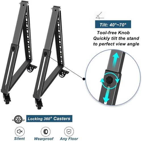 Vista 2 de Soporte de TV móvil de baja altura, carrito de pie para monitor, soporte de TV rodante con rueda para TV de pantalla plana curvada de 32 a 65
