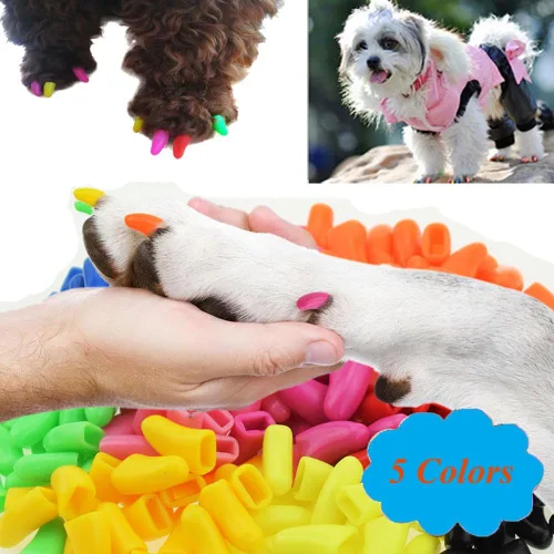 Vista 2 de 100 tapas de uñas para perro, tapas de uñas de perro para patas de perro con 5 pegamento adhesivo+5 aplicaciones e instrucciones