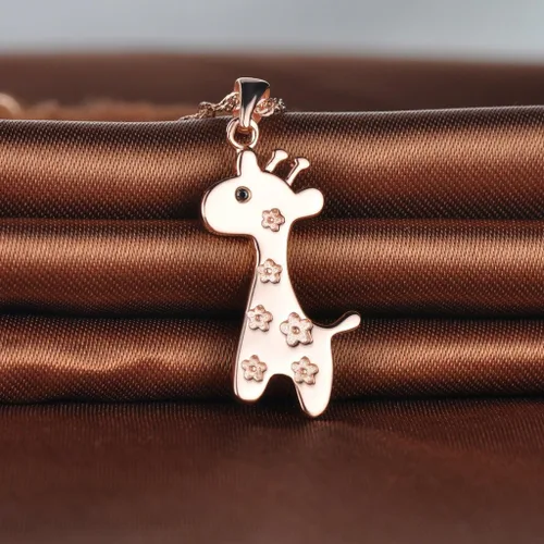 Vista 2 de Lindo collar con colgante de jirafa de plata de ley 925 chapada en rodio Sika para mujer, oro rosa, Plata esterlina