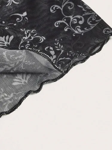 Vista 4 de Cozyease Camiseta sin mangas Y2K de malla con cuello halter y dobladillo dividido para mujer