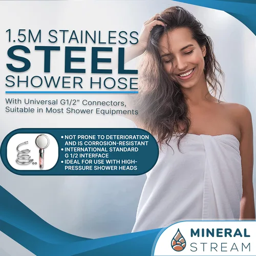Vista 3 de MineralStream Cabezal de ducha Chakra + manguera Ducha de spa Ecowater con 3 ajustes de pulverización para un cabello y piel saludables Cabezal