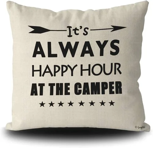 Vista 6 de Retro feliz Camper Live Here Funda de almohada decorativa de lino y algodón, funda de almohada de fuente antigua, accesorios de camper