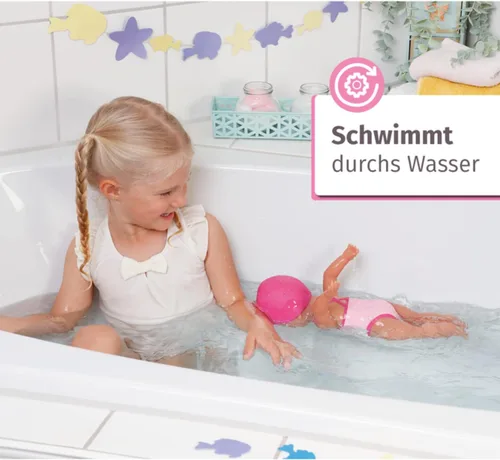 Vista 2 de Baby Born 835302 My First Swim Girl 11.8 in Badepuppe, bewegliche Weapon Beine, schwimmt durchs Wasser, Wasserdicht und Ohne Batterien verwendbar