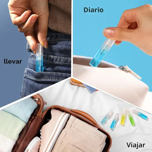 Vista 7 de Fandamei Mini botella de spray, 60 botellas de plástico transparente de 2ml (0.068 fl oz) vacías, mini botella de perfume recargable de niebla fina.