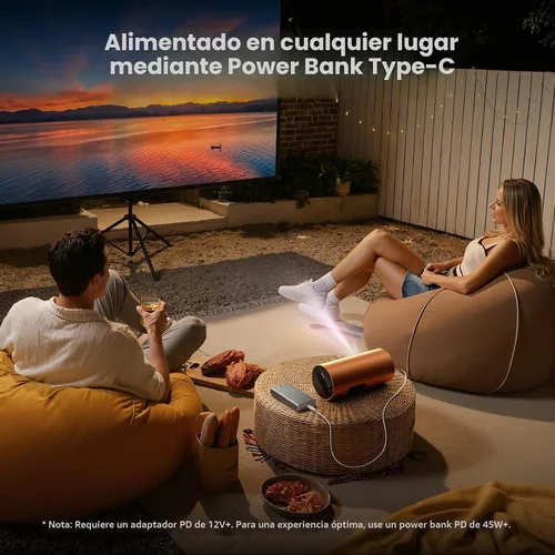 Vista 4 de Proyector portátil inteligente con WiFi y Bluetooth, alimentado por USB-C, mini proyector con aplicaciones integradas y sistema operativo Android