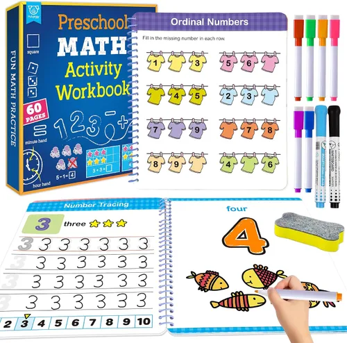 Vista 8 de Actividades de Aprendizaje Preescolar 60 Páginas Reutilizables, Libro de Práctica de Escritura de Letras y Números para Niños, Juguetes
