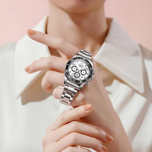 Vista 6 de OLEVS - Reloj de mujer de moda, reloj de vestir con diamantes, para mujer, analógico, de cuarzo, acero inoxidable, impermeable, luminoso, con fecha