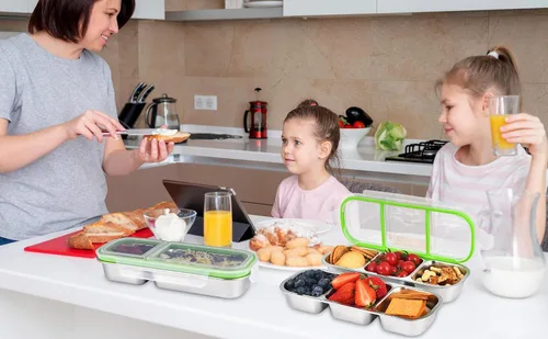 Vista 8 de UPTRUST Recipientes reutilizables de acero inoxidable con tapas, 2 compartimentos y 3 compartimentos a prueba de fugas para condimentos para llevar