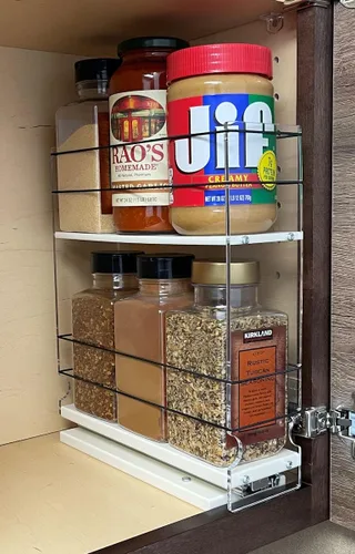 Vista 8 de Vertical Spice - Organizador de especias deslizante grande extraíble - 2 cajones individuales de 1 nivel - Soporte de condimentos con ruedas de alta