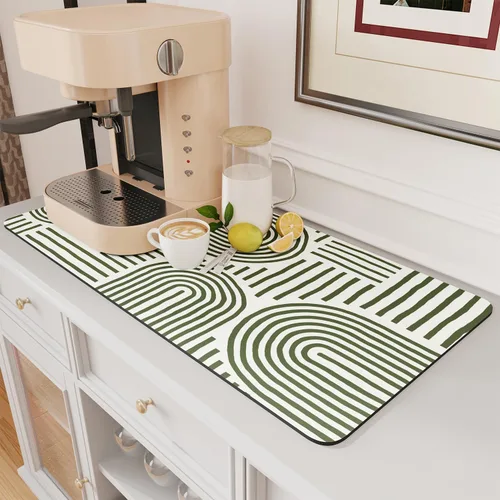 Vista 23 de AMOAMI Tapete de café absorbente con parte trasera de goma para secar platos para encimera de cocina, accesorios de bar para debajo de la cafetera