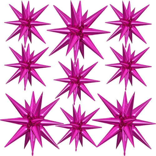 Vista 26 de 9 piezas de globos de estrella beige, grandes globos de papel de aluminio en forma de estrella en explosión, globos de Mylar en punta color crema