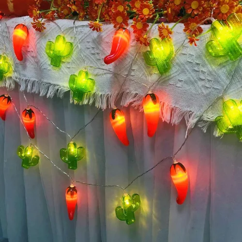 Vista 7 de Guirnalda de luces LED con temática tropical, chile, cactus, funciona con pilas, para corona de vaquero del desierto de Texas, dormitorio, boda