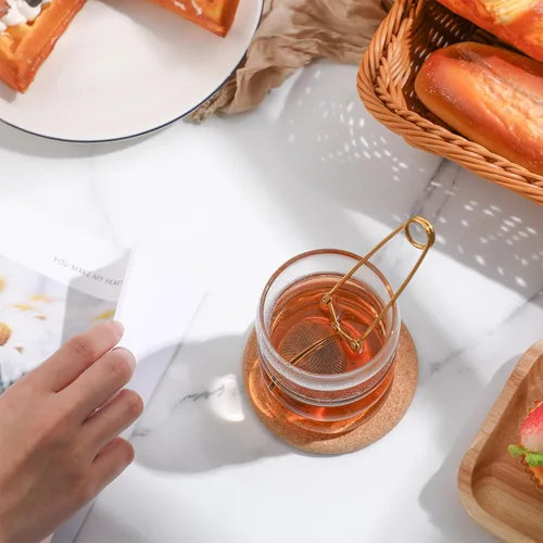 Vista 5 de Yinder Infusor de té de hojas sueltas, 20 unidades, malla de acero inoxidable, coladores de bola de té con broche con mango de metal (dorado)