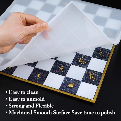 Vista 3 de NiArt Kit de moldes de silicona para fundición de resina de 11 x 11 pulgadas, juego de tablero y piezas 3D, manualidades, bandeja epoxi UV