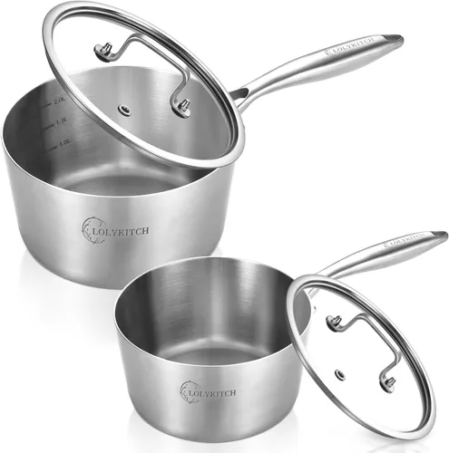 Vista 10 de LOLYKITCH Juego de cacerolas de acero inoxidable de 1QT y 2QT con tapas