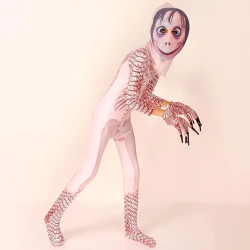Vista 3 de Disfraz de Momo para niños máscara de diablo de terror para niños juegos de desafío aterrador disfraz malvado fiesta de cosplay espeluznante