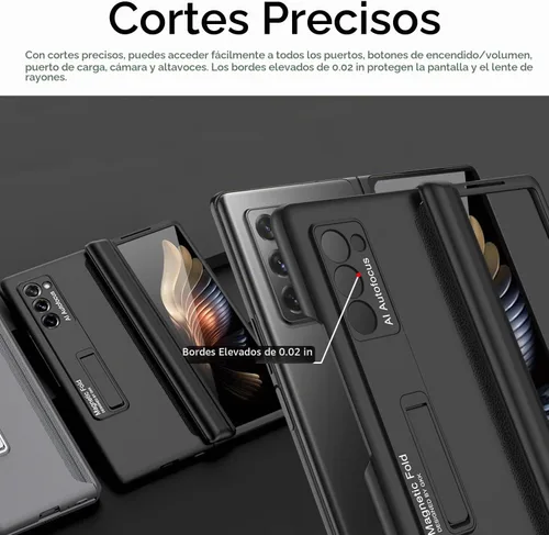 Vista 5 de Miimall Funda para Galaxy Z Fold 2 con soporte, bisagra magnética, protección de parachoques de policarbonato duro, color negro