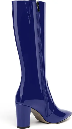 Vista 173 de AMBELIGHT Botas altas hasta la rodilla con cremallera y puntera puntiaguda para mujer, de patente sólida, tacón alto, 3.3 pulgadas